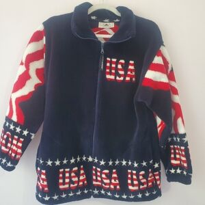 Black Mountain Woman's VTG USA Themed Fleece Jacket Coat Festive Patriotic Sz S